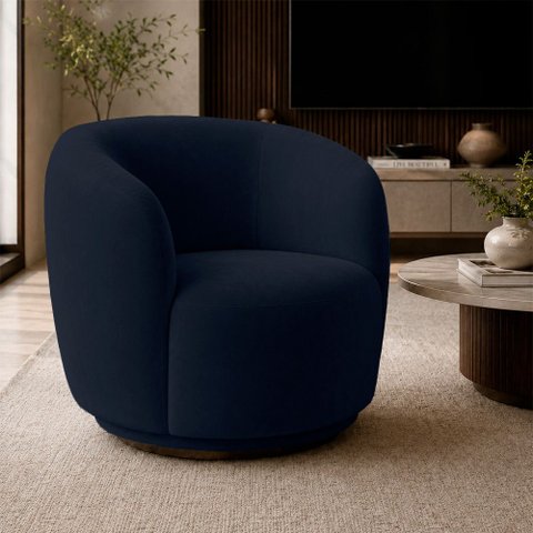 Poltrona Decorativa Sala de Estar Melissa Giratória Veludo Azul Marinho M1 - Monari Design