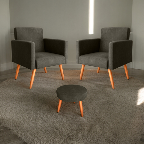 Conjunto Poltronas e Puff Iara Veludo Turkey Marrom