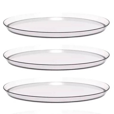 Kit 3 Bandejas Redondas para Servir 28cm Transparente Restaurante Bar Lanchonete Crippa