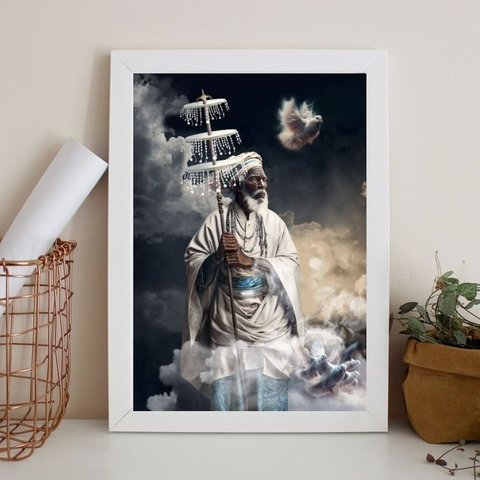 Quadro Fotografia Pai Oxalá 33x24cm:madeira Branca