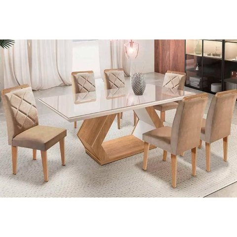 Mesa Cozinha Alvorada 180 + 6 Cad Melissa Capuccino Rufato