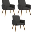 Ver imagem 1 de Kit 03 Poltronas Decorativa Maria W01 Pés Palito Linho Chumbo Couríssimo Preto - Lyam Decor