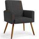 Ver imagem 3 de Kit 03 Poltronas Decorativa Maria W01 Pés Palito Linho Chumbo Couríssimo Preto - Lyam Decor
