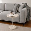 Ver imagem 1 de Mesa Lateral em Concreto Uhpc Diam.35 Atmosfera Duna 35x49 Textura Bruta Haste Aço Inox