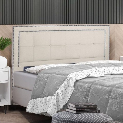 Cabeceira Cama Box King Grecia 195 Cm Suede Bege Claro