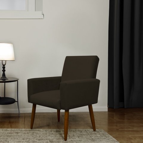 Poltrona Decorativa para Sala de Estar e Quarto Nina Suede Herrero:marrom Escuro