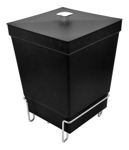 Lixeira 6,5 Litros Com Tampa E Suporte - Preto - 1