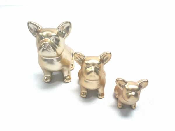 Enfeite de Cerâmica Buldogue com 3 Pçs Dourado Fosco - 5