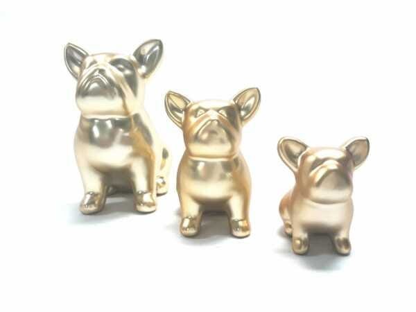 Enfeite de Cerâmica Buldogue com 3 Pçs Dourado Fosco - 2