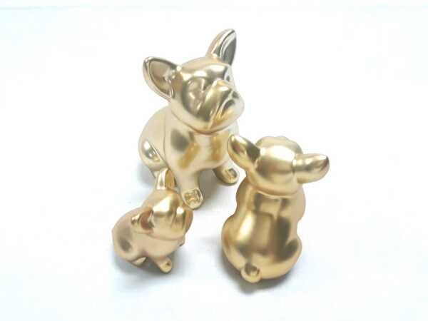 Enfeite de Cerâmica Buldogue com 3 Pçs Dourado Fosco - 3