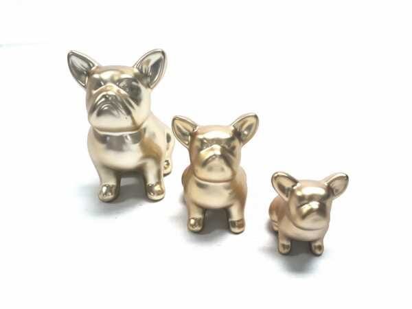 Enfeite de Cerâmica Buldogue com 3 Pçs Dourado Fosco - 4