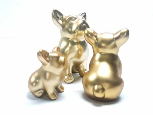 Enfeite de Cerâmica Buldogue com 3 Pçs Dourado Fosco - 1