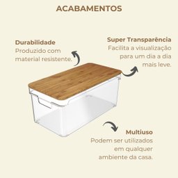 Organizador Clear 6,3l com Tampa de Bambu - 30,5x15,5x15,5cm - 7