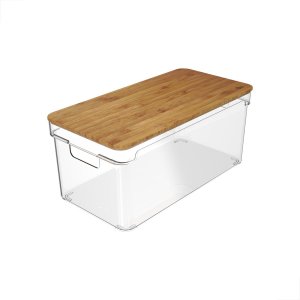 Organizador Clear 6,3l com Tampa de Bambu - 30,5x15,5x15,5cm