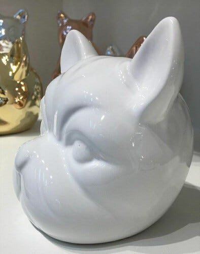 Cofre Cabeça De Bulldog, Cerâmica - Branco - 2