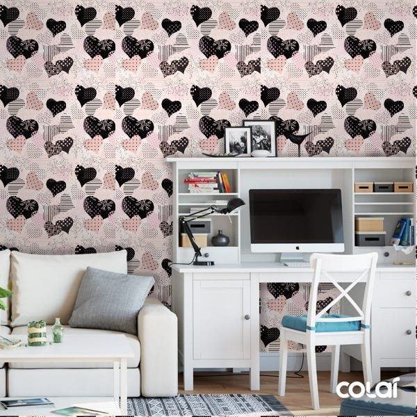 Papel De Parede Adesivo Lavável Corações Desenhados 12m - 2