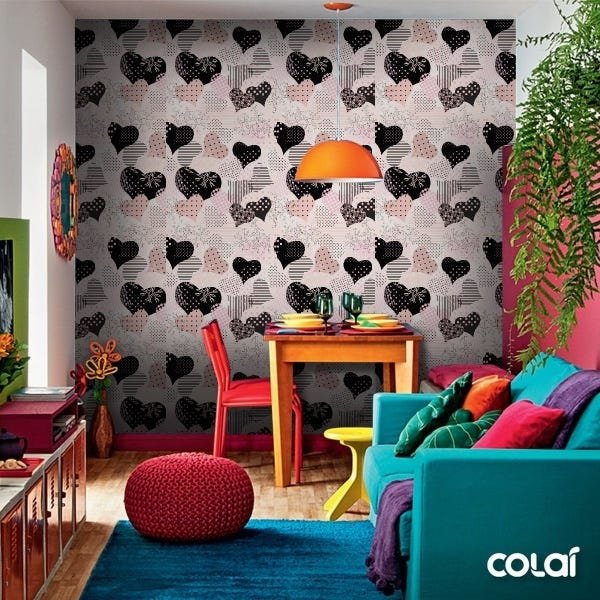 Papel De Parede Adesivo Lavável Corações Desenhados 12m - 6