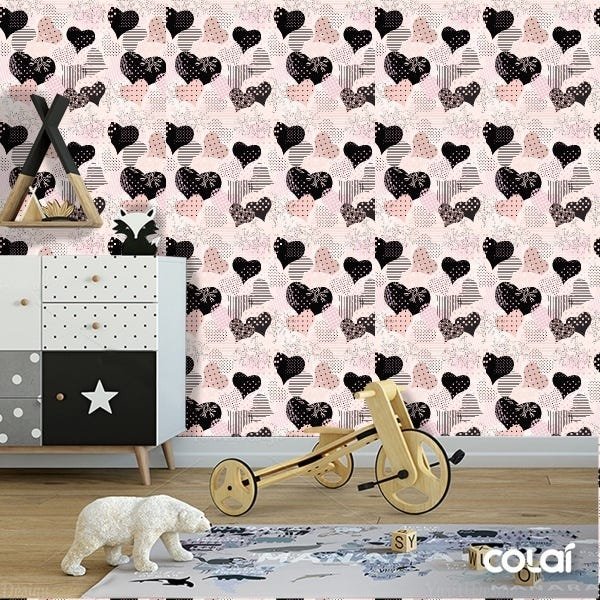 Papel De Parede Adesivo Lavável Corações Desenhados 12m - 5