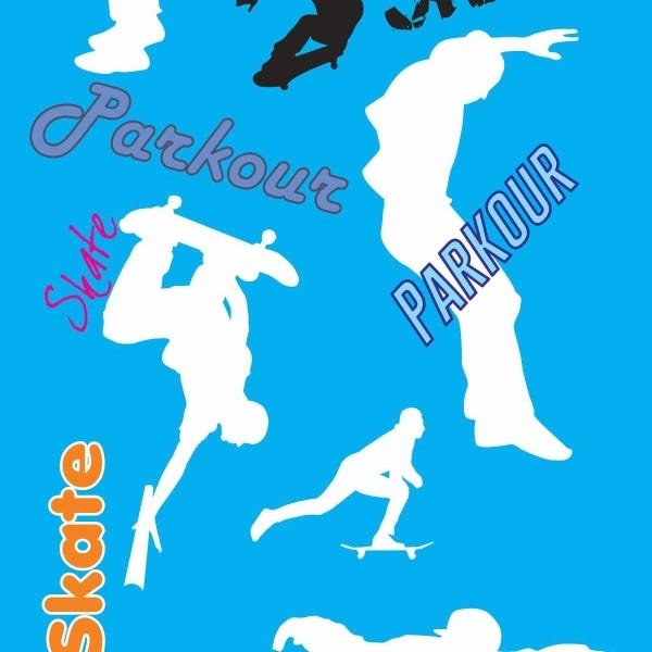 Papel De Parede Adesivo Lavável Skate Fundo Azul 12m - 1