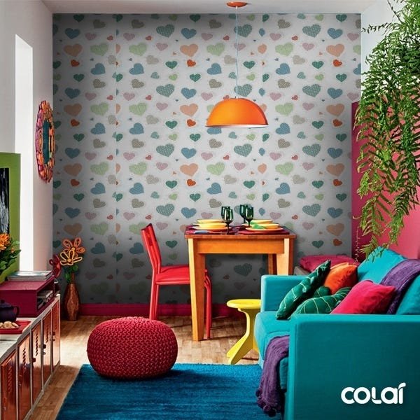 Papel De Parede Adesivo Lavável Corações Multicor 12m - 6