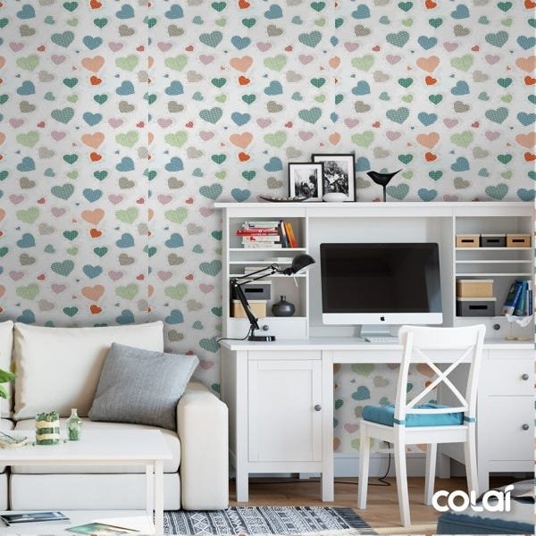 Papel De Parede Adesivo Lavável Corações Multicor 12m - 2