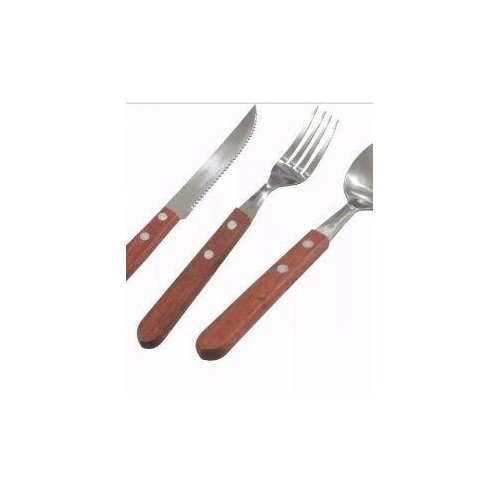 Jogo de Talheres Colher Garfo faca p/ Churrasco Inox cabo Madeira