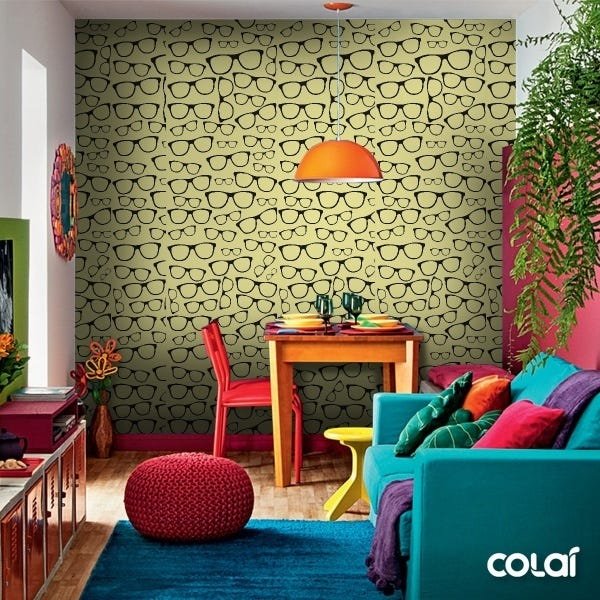 Papel De Parede Adesivo Lavável Óculos Fundo Amarelo 12m - 6