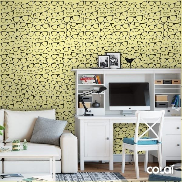 Papel De Parede Adesivo Lavável Óculos Fundo Amarelo 12m - 4