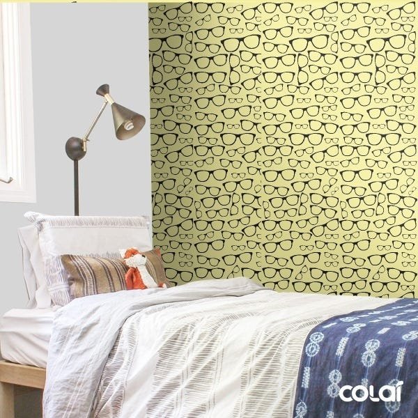 Papel De Parede Adesivo Lavável Óculos Fundo Amarelo 12m - 3
