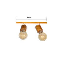 Luminária Lustre Trilho Régua em Madeira 40cm 2 Lâmpadas - 2