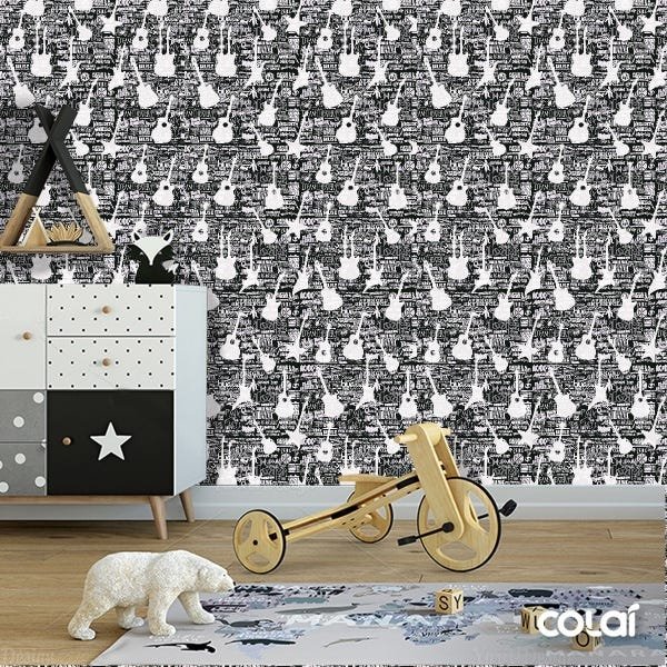 Papel De Parede Adesivo Lavável Musical Fundo Preto 9m - 5