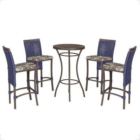 Mesa Bistrô e 4 Banquetas Roma Marrom Corda Náutica Estofado 6 Trama Original