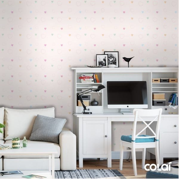 Papel De Parede Adesivo Lavável Coraçoes Pequenos 9m - 2