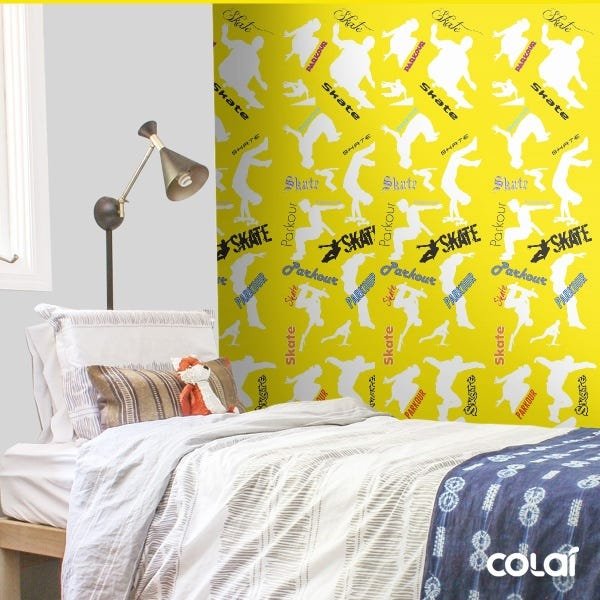 Papel De Parede Adesivo Lavável Skate Fundo Amarelo 6m - 3