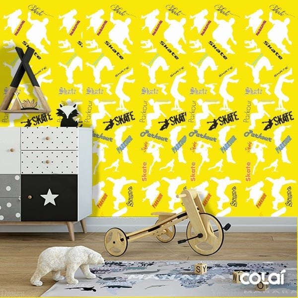 Papel De Parede Adesivo Lavável Skate Fundo Amarelo 6m - 5