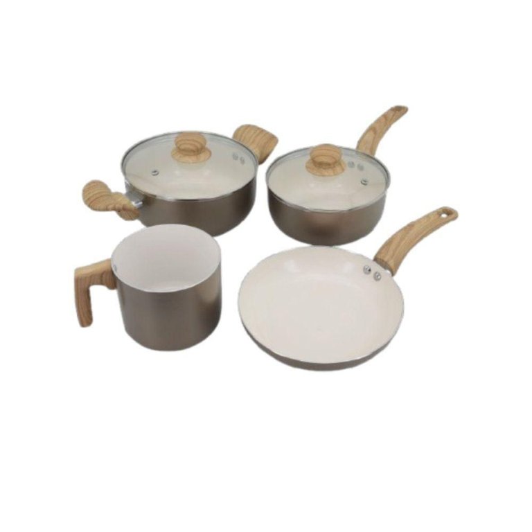 Jogo de Panelas Gold de Alumínio com Revestimento Cerâmico e Cabo de Baquelite - 4 Peças Jogo de Panelas Gold de Alumínio com Revestimento Cerâmico e Cabo de Baquelite - 4 Peças