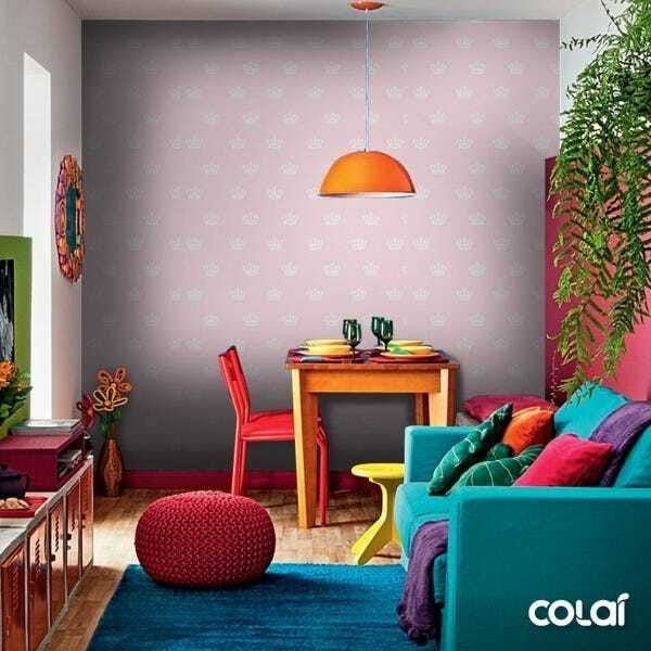 Papel de Parede Lavável Coroas Brancas de Fundo Rosa 12m - 6