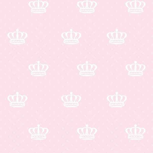 Papel de Parede Lavável Coroas Brancas de Fundo Rosa 12m - 1