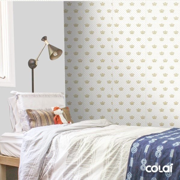 Papel de Parede Adesivo Lavável Coroa Com Fundo Branco 12m - 3