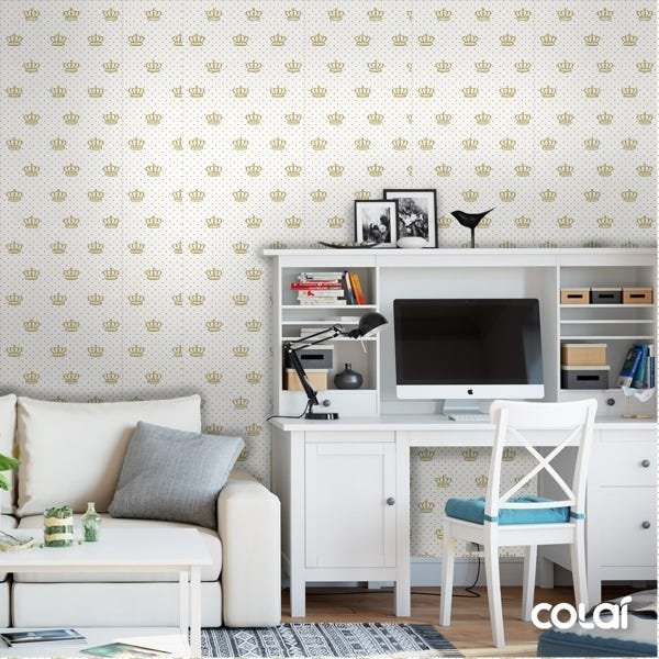 Papel de Parede Adesivo Lavável Coroa Com Fundo Branco 12m - 2
