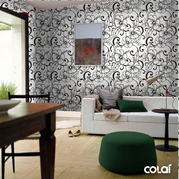 Papel De Parede Adesivo Lavável Hibisco Preto E Branco 18m - 4