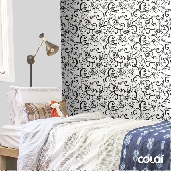 Papel De Parede Adesivo Lavável Hibisco Preto E Branco 18m - 3