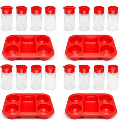 Kit 4 Porta Condimentos para Restaurantes e Lanchonetes 4 Frascos Vermelho