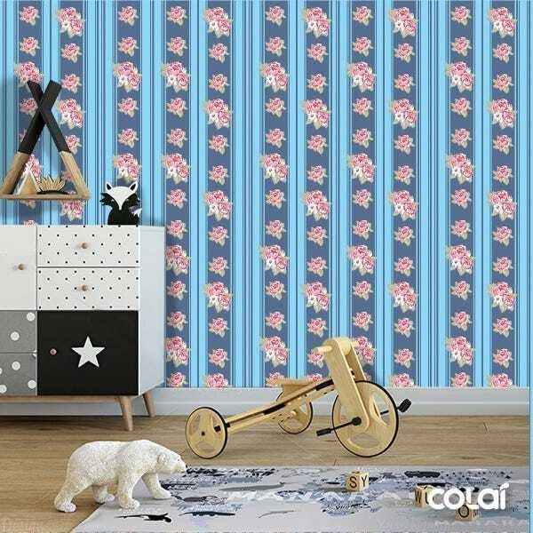 Papel De Parede Adesivo Lavável Rosas Em Laços Azuis 18m - 6