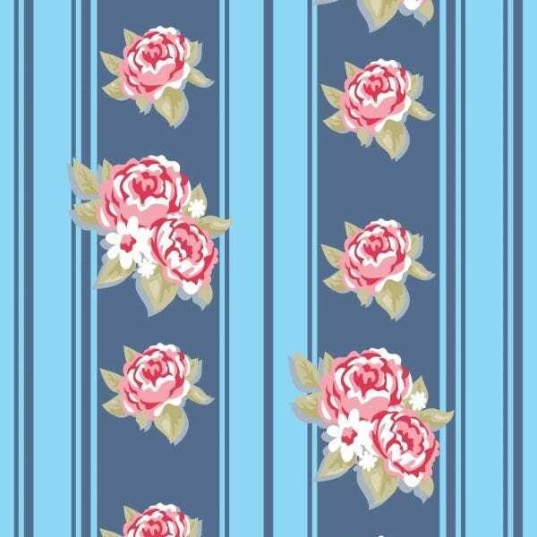 Papel De Parede Adesivo Lavável Rosas Em Laços Azuis 18m - 1