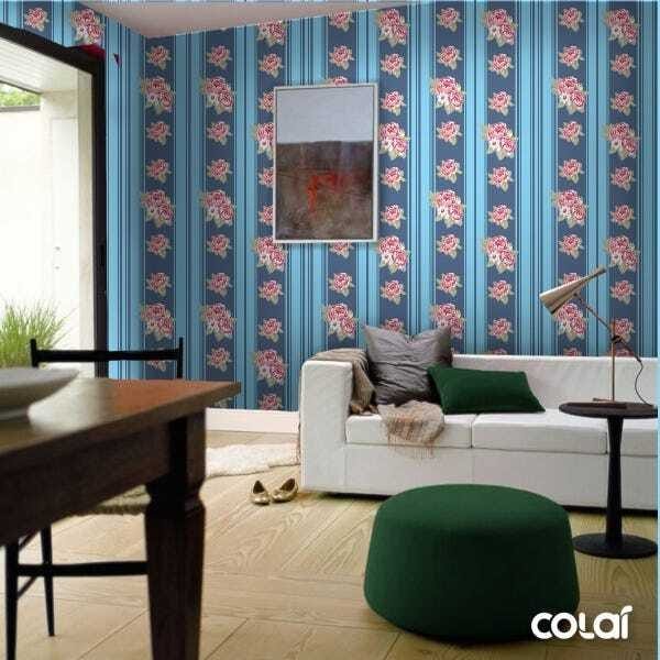 Papel De Parede Adesivo Lavável Rosas Em Laços Azuis 18m - 4