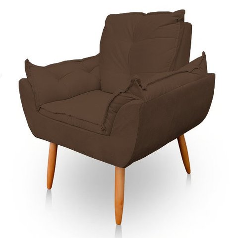 Poltrona Decorativa Opala Pés Palito Sued Marrom - Kimi Design