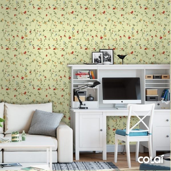 Papel De Parede Lavável Amarantho De Fundo Amarelo 15m - 2