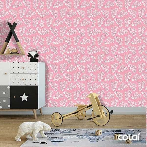 Papel De Parede Lavável Flores Brancas Em Fundo Rosa 15m - 6