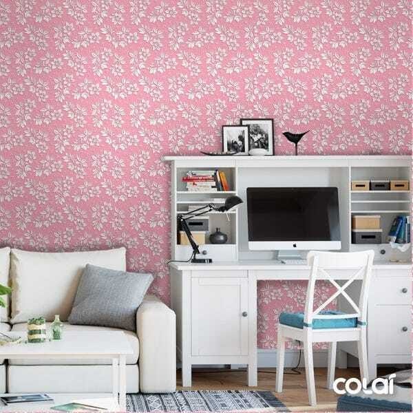 Papel De Parede Lavável Flores Brancas Em Fundo Rosa 15m - 2